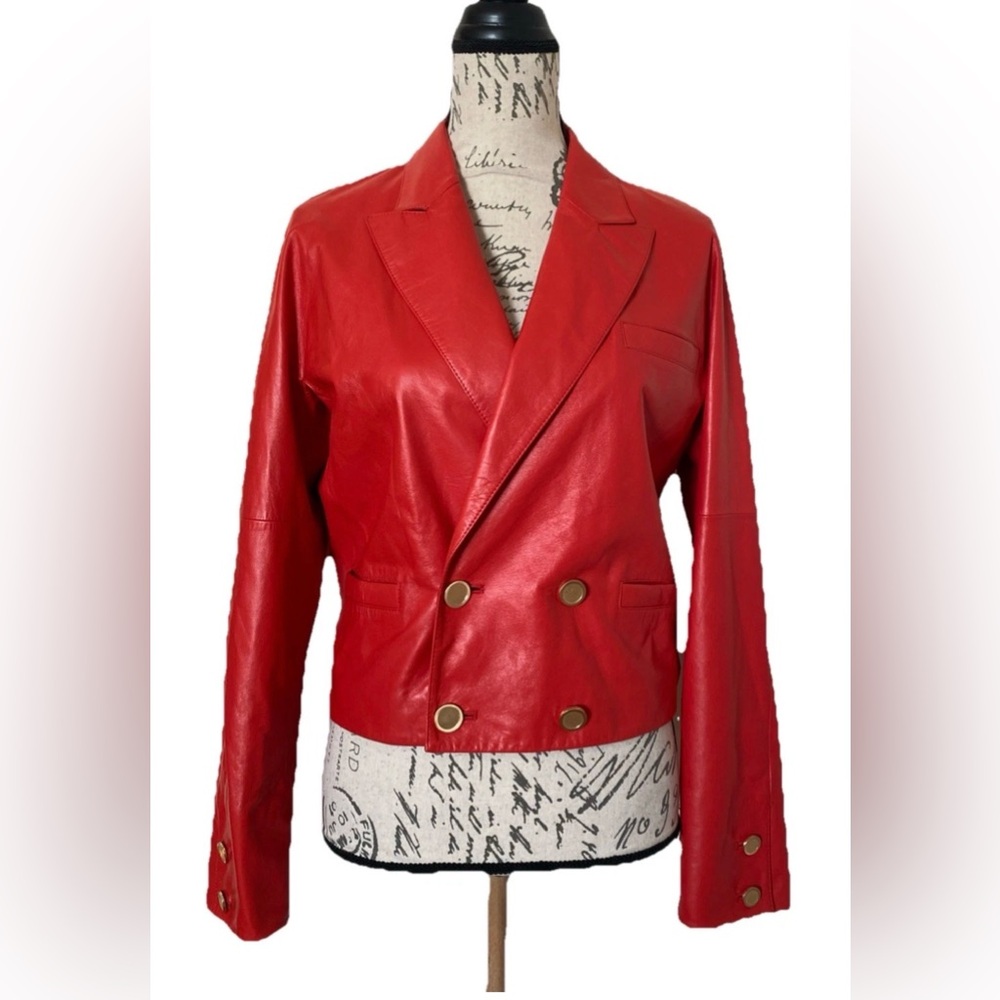 Frame Lamb Leather Red Jacket Size 4